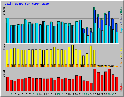 Daily usage for March 2025